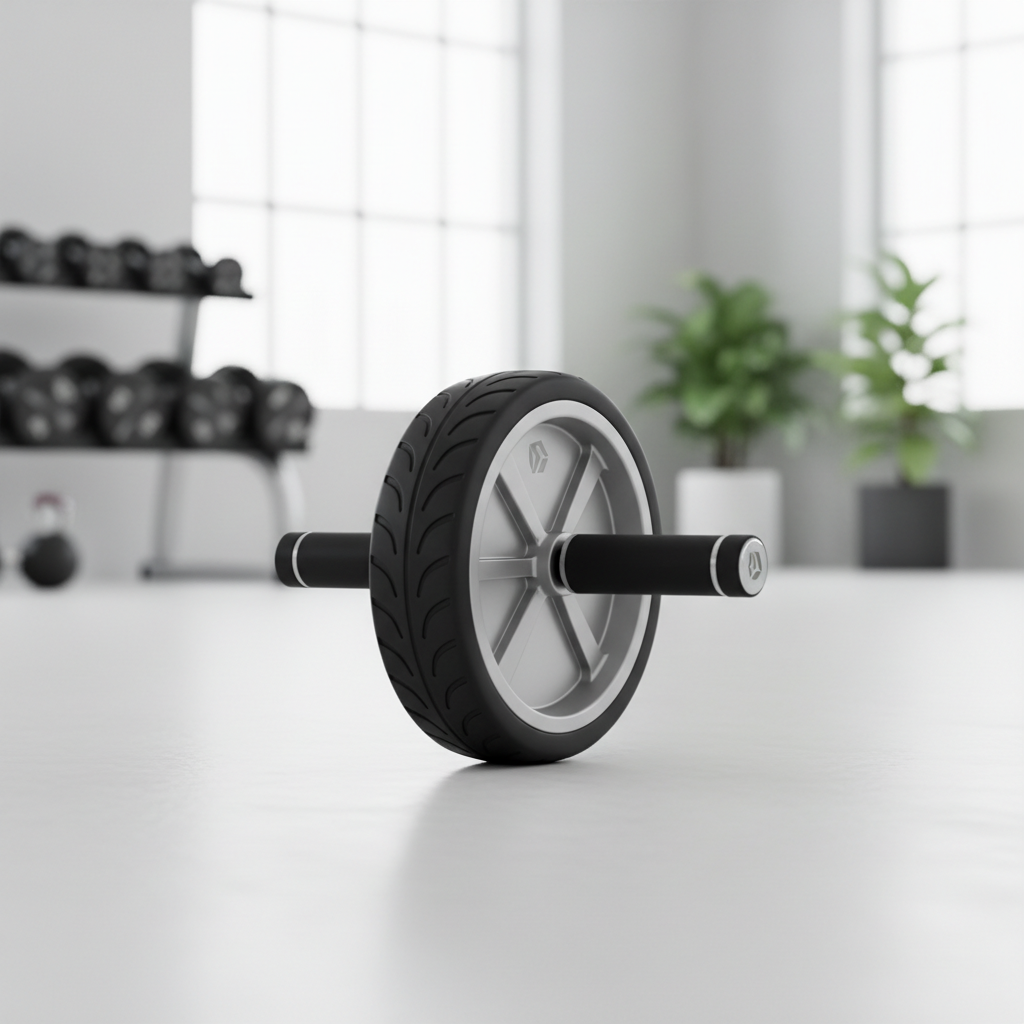 Ab roller wheel with knee pad on a gym floor